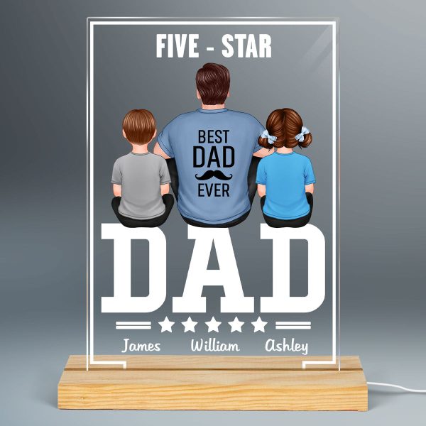 Five - Star Dad Back View Dad And Kids Personalized Rectangle Acrylic Plaque LED Night Light For Discount - Image 2