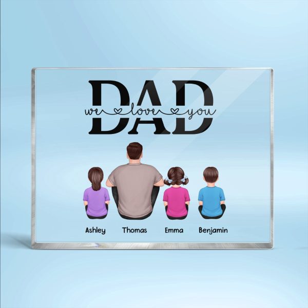 Best Dad Ever Back View Man Kids Dog Cat Personalized Horizontal Rectangle Acrylic Block Plaque Online - Image 4