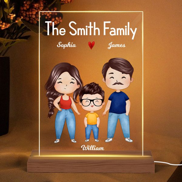 Happy Whole Family Watercolor Styles Couple Dad Mom Kids Dogs Cats Sitting Personalized Rectangle Acrylic Plaque LED Night Light Online now