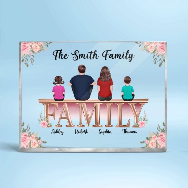 Whole Family Couple Grandma Grandpa Dad Mom Kids Dogs Cats Sitting On Word Personalized Horizontal Rectangle Acrylic Block Plaque Hot on Sale - Image 2
