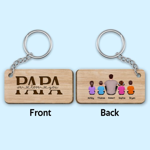 Best Papa Ever Back View Man Kids Dog Cat Personalized Wooden Keychain Discount - Image 4