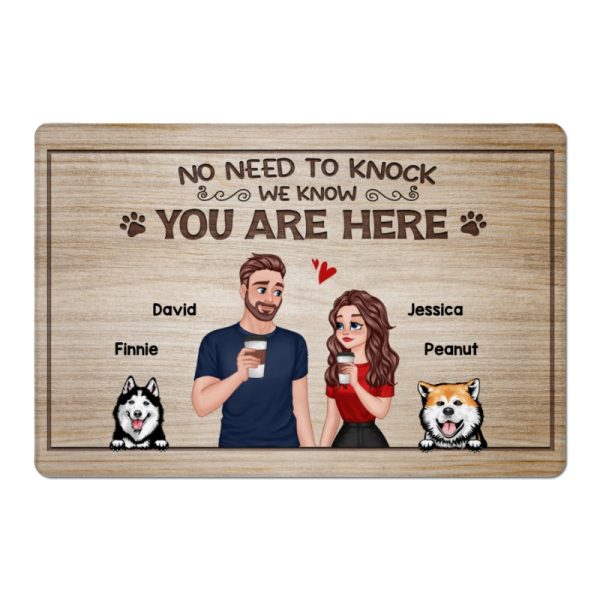No Need To Knock Cartoon Couple & Dogs Personalized Doormat Online now - Image 4