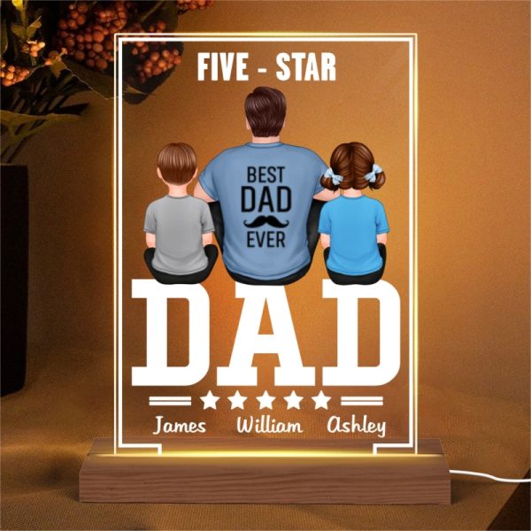 Five - Star Dad Back View Dad And Kids Personalized Rectangle Acrylic Plaque LED Night Light For Discount - Image 4