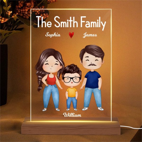 Happy Whole Family Watercolor Styles Couple Dad Mom Kids Dogs Cats Sitting Personalized Rectangle Acrylic Plaque LED Night Light Online now - Image 4