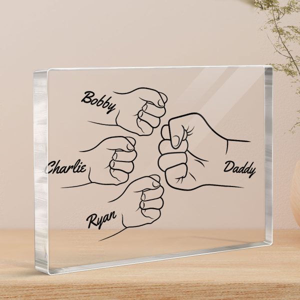 Dad Grandpa And Kids Hands Fist Bump Outline Personalized Rectangle Acrylic Block Plaque Hot on Sale