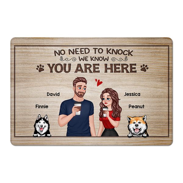 No Need To Knock Cartoon Couple & Dogs Personalized Doormat Online now