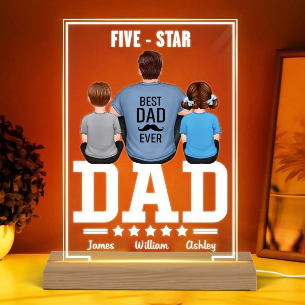 Five - Star Dad Back View Dad And Kids Personalized Rectangle Acrylic Plaque LED Night Light For Discount - Image 3