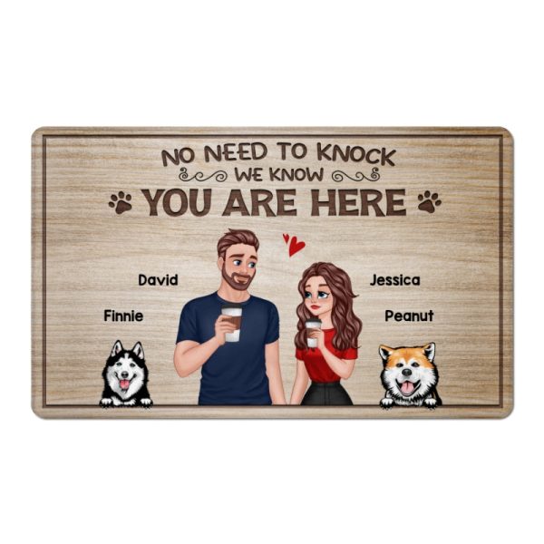 No Need To Knock Cartoon Couple & Dogs Personalized Doormat Online now - Image 5