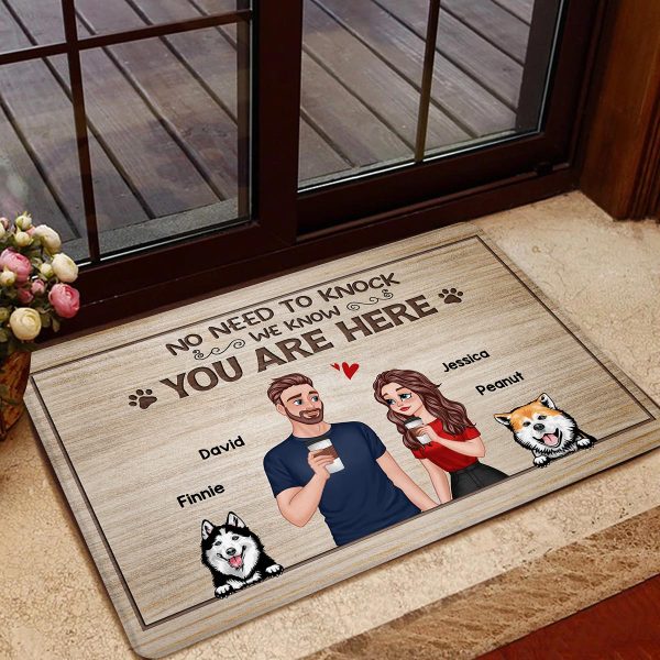 No Need To Knock Cartoon Couple & Dogs Personalized Doormat Online now - Image 2