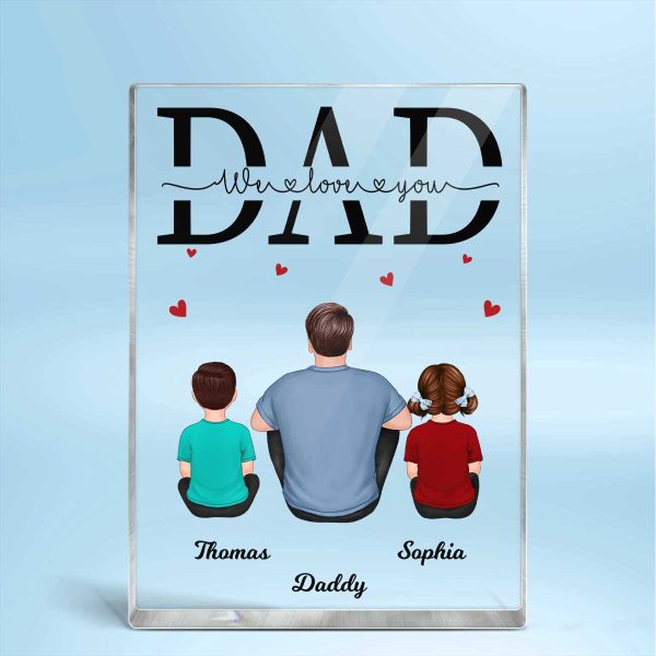 Back View Dad And Kids Dogs Cats Sitting Father‘s Day Gift Personalized Vertical Acrylic Block Plaque Hot on Sale - Image 2