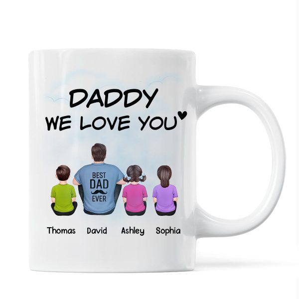 Daddy We Love You Back View Man Sitting With Kids Dog Cat Personalized Mug Hot on Sale