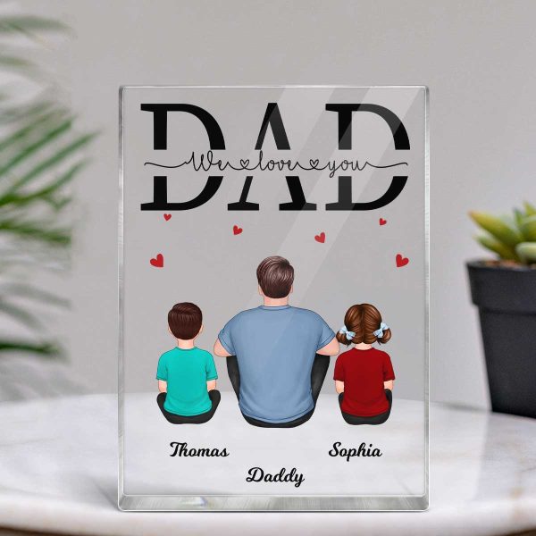 Back View Dad And Kids Dogs Cats Sitting Father‘s Day Gift Personalized Vertical Acrylic Block Plaque Hot on Sale