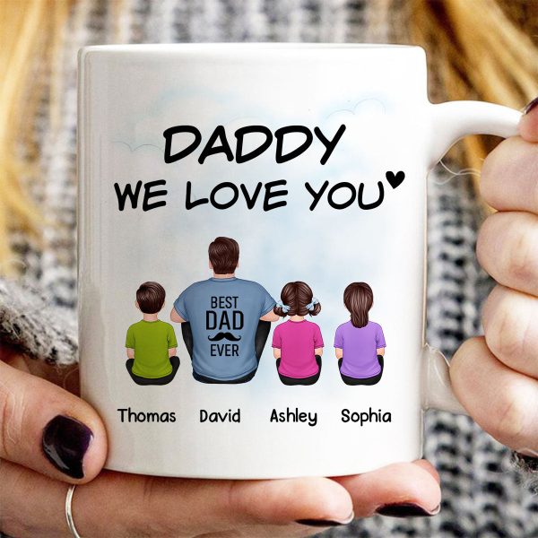 Daddy We Love You Back View Man Sitting With Kids Dog Cat Personalized Mug Hot on Sale - Image 3