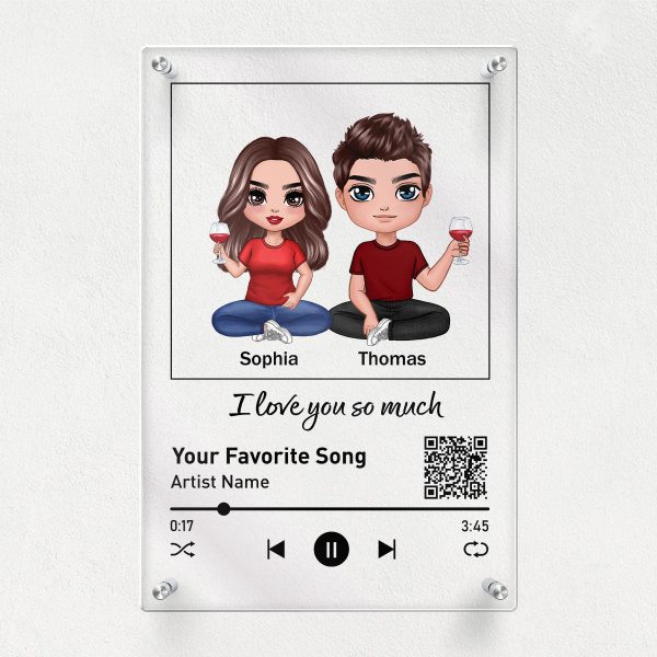 Doll Couple Sitting Favorite Love Song Scannable QR Code Personalized Acrylic Board Wall Art Online Hot Sale - Image 2