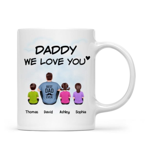 Daddy We Love You Back View Man Sitting With Kids Dog Cat Personalized Mug Hot on Sale - Image 4