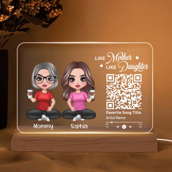 Doll Mom And Daughters Sitting Like Mother Like Daughters Favorite Song Scannable QR Code Personalized Custom Shape Acrylic Plaque LED Night Light For Cheap - Image 5