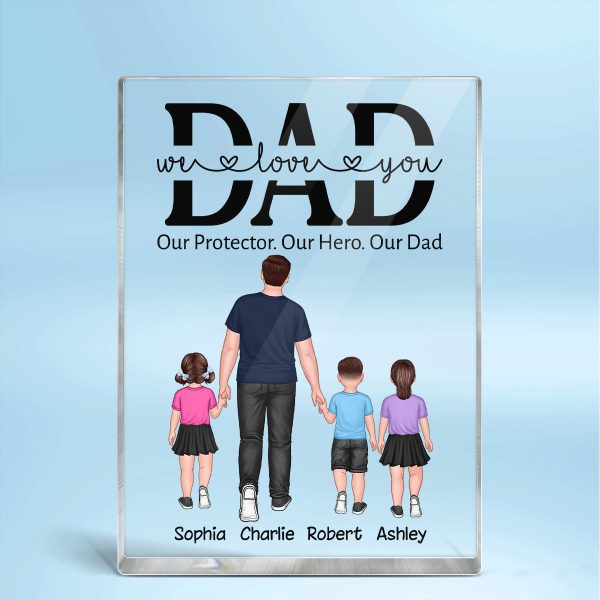 Dad Our Protector My Hero My Dad Walking Dad Kids Personalized Vertical Rectangle Acrylic Plaque For Sale - Image 2