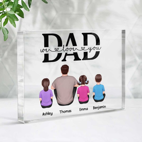 Best Dad Ever Back View Man Kids Dog Cat Personalized Horizontal Rectangle Acrylic Block Plaque Online - Image 3