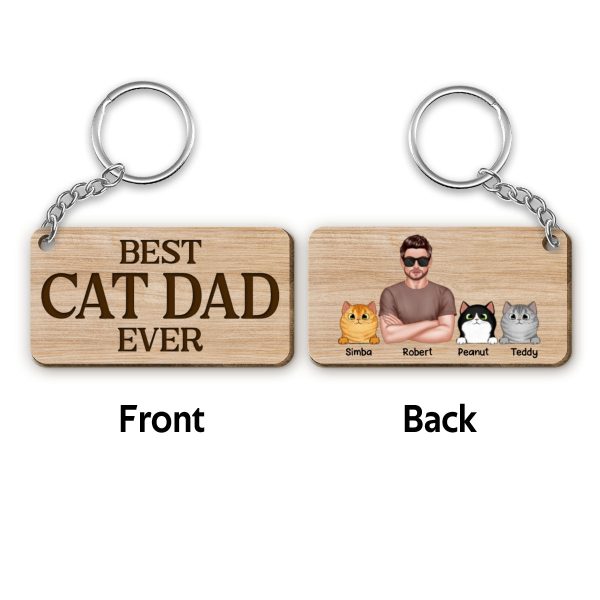 Best Cat Dad Ever Man & Fluffy Cats Personalized Wooden Keychain For Cheap - Image 4