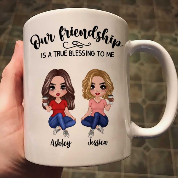 Our Friendship Is True Blessing Pretty Besties Sisters Sitting Personalized Mug Online - Image 2