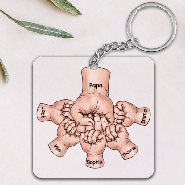 Dad Grandpa And Kids Fist Bump Hands Personalized Acrylic Keychain Discount - Image 4
