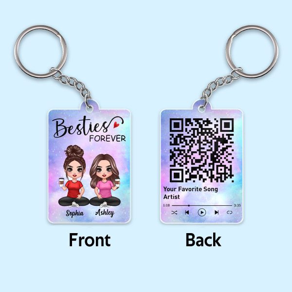 Doll Besties Sitting Sister Forever Favorite Song Scannable QR Code Personalized Acrylic Keychain Online Hot Sale
