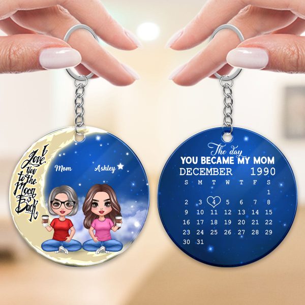 Like Mother Like Daughter On Moon Calendar Date Personalized Acrylic Keychain For Cheap