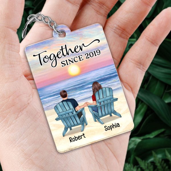 Couple Back View At Beach Favorite Song Scannable QR Code Personalized Acrylic Keychain, Gift For Him, For Her Sale - Image 2