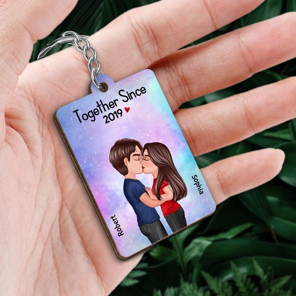 Doll Couple Kissing Together Since Favorite Song Scannable QR Code Personalized Wooden Keychain Sale - Image 2