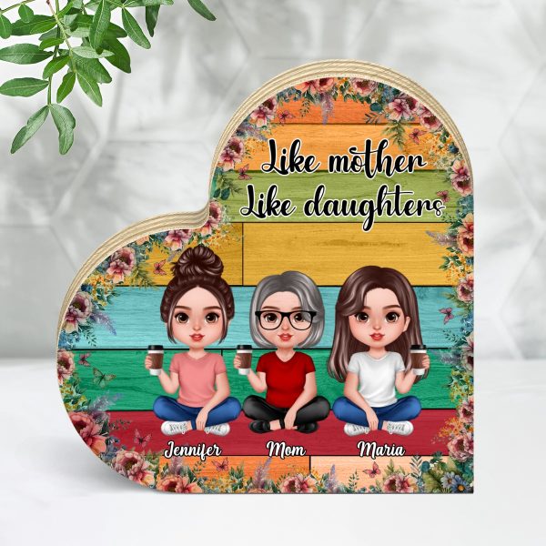 Realistic Doll Mother Daugher Colorful Stripe Personalized Heart Wooden Plaque Online now - Image 4