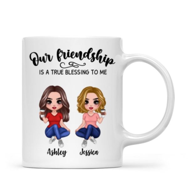 Our Friendship Is True Blessing Pretty Besties Sisters Sitting Personalized Mug Online - Image 4