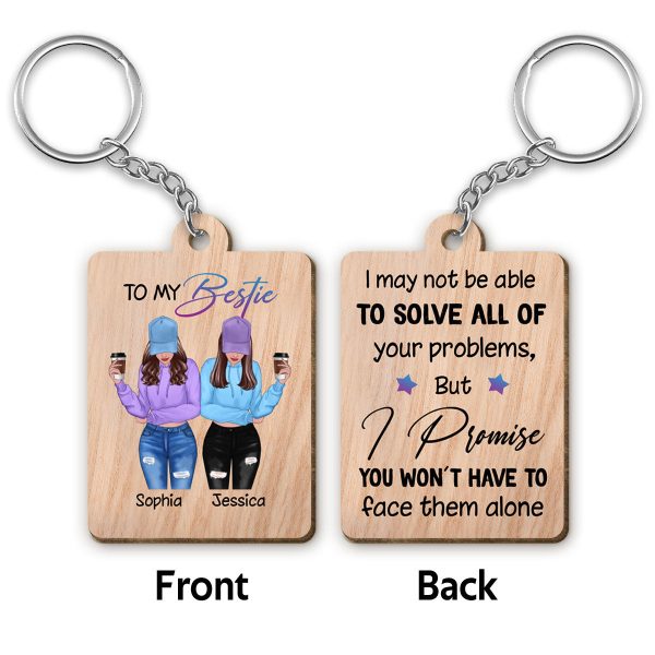 Front View Besties To My Bestie Personalized Wooden Keychain [Save 25% When Buy Set Of 2] Discount
