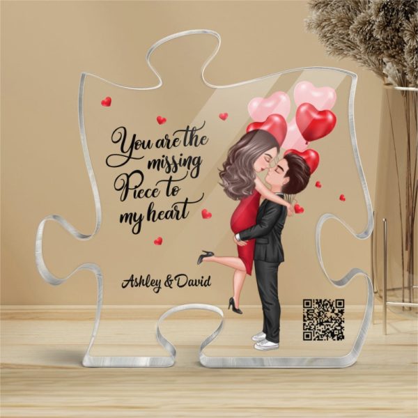 The Missing Piece To My Heart Doll Couple Hugging Kissing Scannable QR Code Favorite Song Personalized Puzzle Acrylic Plaque Fashion - Image 4