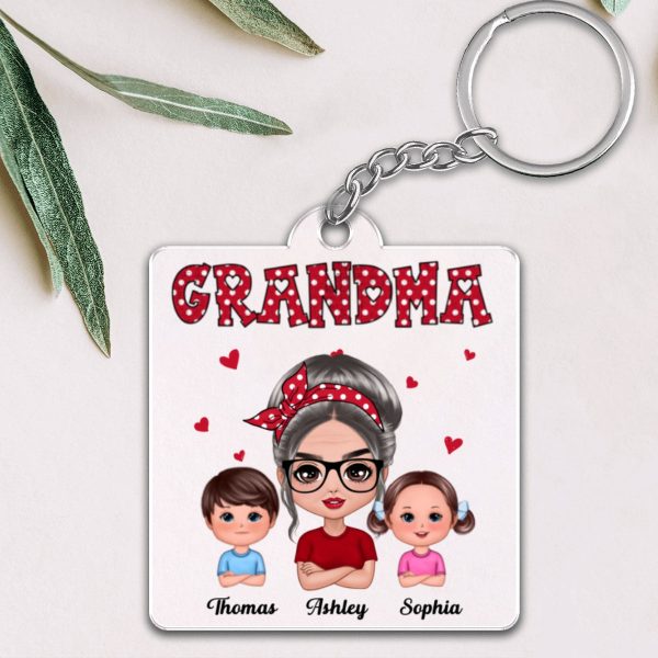 Polka Dot Pattern Grandma And Grandkids Personalized Acrylic Keychain Online Sale - Image 4