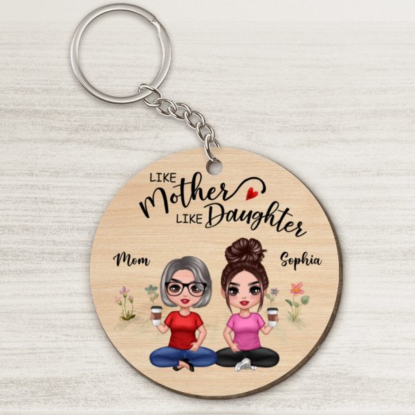 Doll Mother And Daughters Sitting Personalized Wooden Keychain For Sale - Image 4