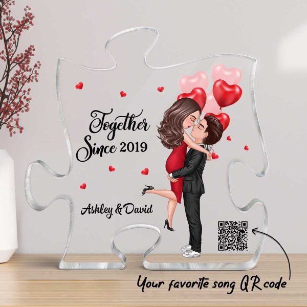 The Missing Piece To My Heart Doll Couple Hugging Kissing Scannable QR Code Favorite Song Personalized Puzzle Acrylic Plaque Fashion - Image 3