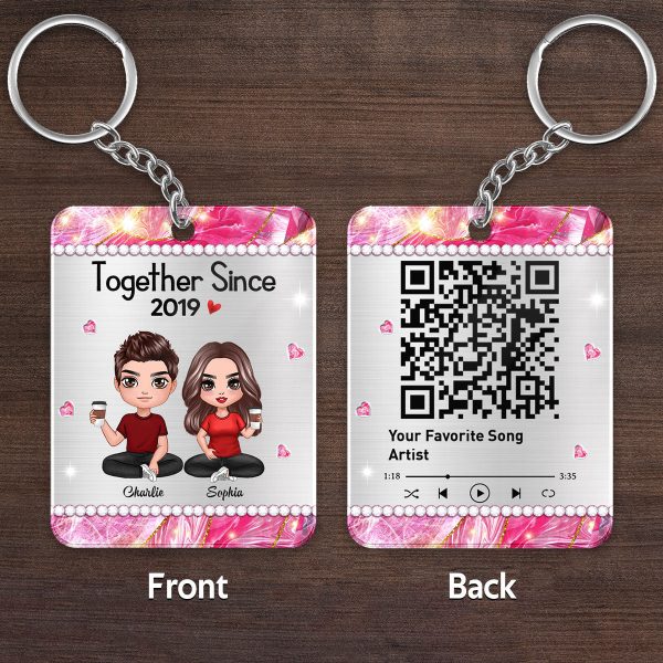 Beautiful Pattern Doll Couple Sitting Favorite Song Scannable QR Code Personalized Acrylic Keychain Hot on Sale - Image 4