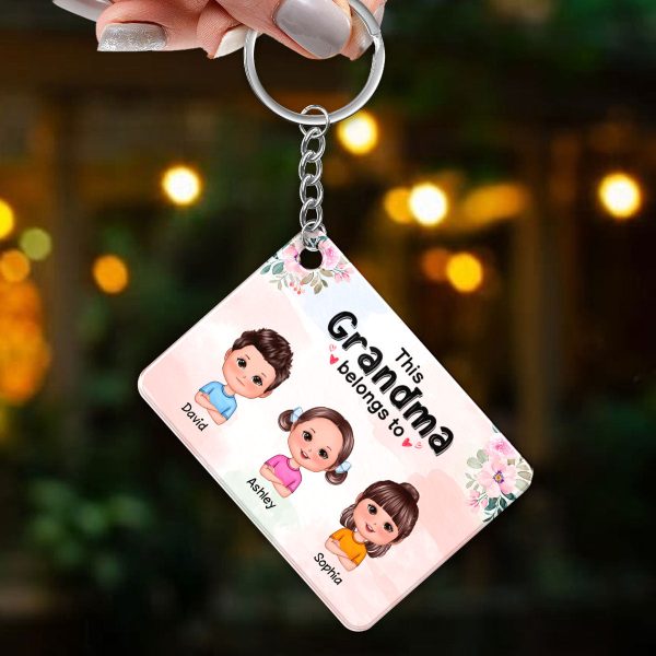 This Grandma Mom Belongs To Doll Kids Floral Personalized Acrylic Keychain Hot on Sale - Image 3