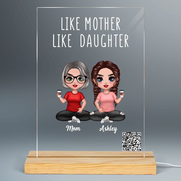 Like Mother Like Daughters Doll Mom And Daughters Sitting Scannable QR Code Gift For Mom Personalized Rectangle Acrylic Plaque With LED Night Light For Discount - Image 2