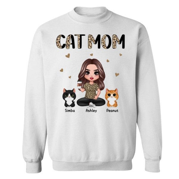 Half Leopard Cat Mom Doll Woman Sitting With Watercolor Cute Cats Personalized Shirt For Discount - Image 4