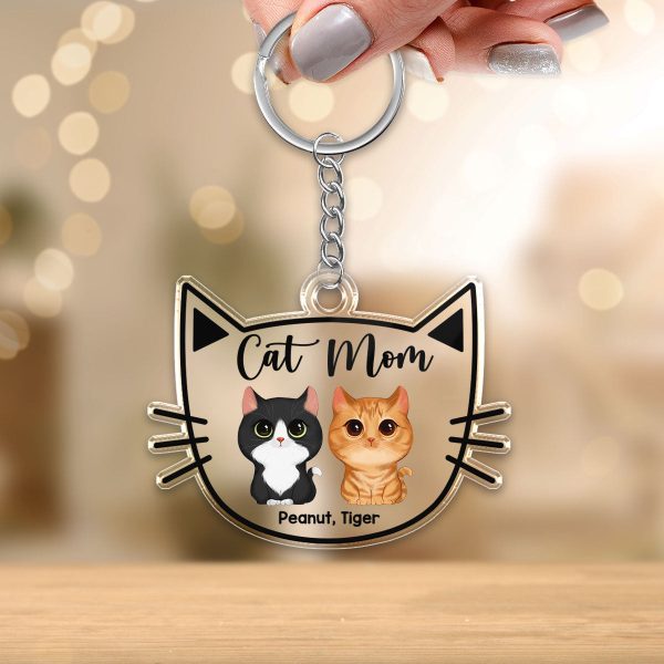 Cat Mom Watercolor Cute Cats Cat Face Shape Personalized Acrylic Keychain Cheap