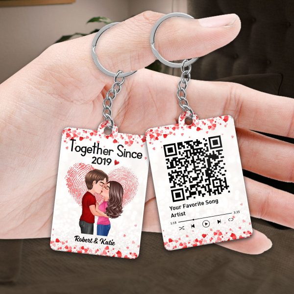 Fingerprint Doll Couple Kissing Favorite Song Scannable QR Code Personalized Acrylic Keychain For Cheap - Image 3