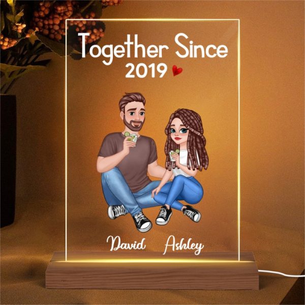 Cartoon Couple Sitting Together Since Anniversary Gift Personalized Rectangle Acrylic Plaque With LED Night Light Hot on Sale - Image 4