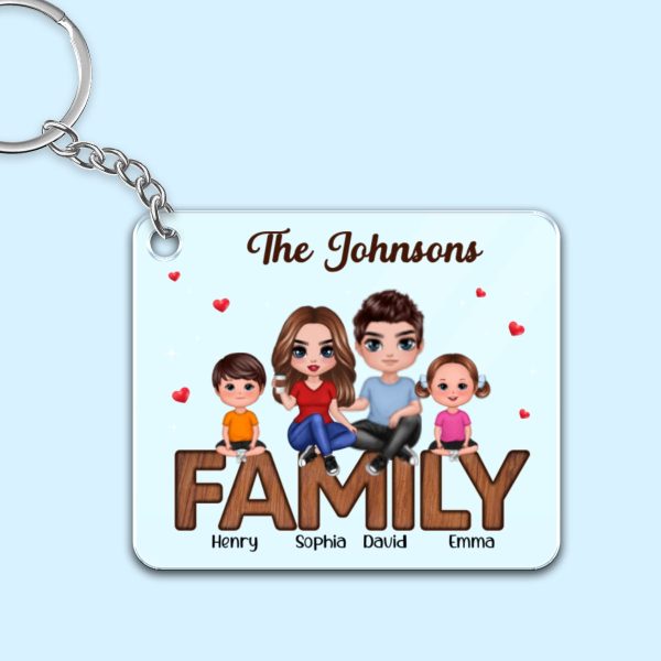 Doll Family Couple Kid Dog Cat Sitting On Text Personalized Acrylic Keychain Discount - Image 4