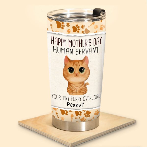 Watercolor Cute Cats Happy Mother‘s Day Cat Human Servant Personalized Tumbler on Sale - Image 2