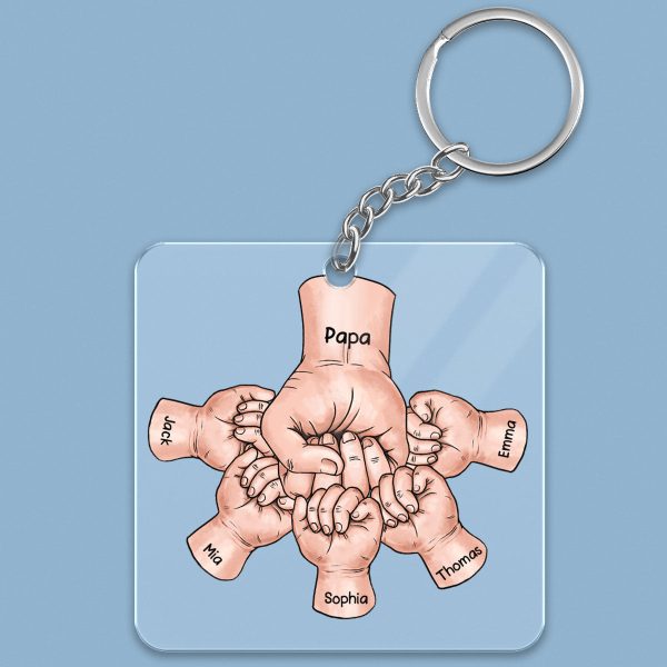 Dad Grandpa And Kids Fist Bump Hands Personalized Acrylic Keychain Discount - Image 2