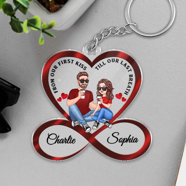 Infinity Heart Cartoon Couple Sitting Anniversary Gift For Him Gift For Her Personalized Acrylic Keychain on Sale - Image 5