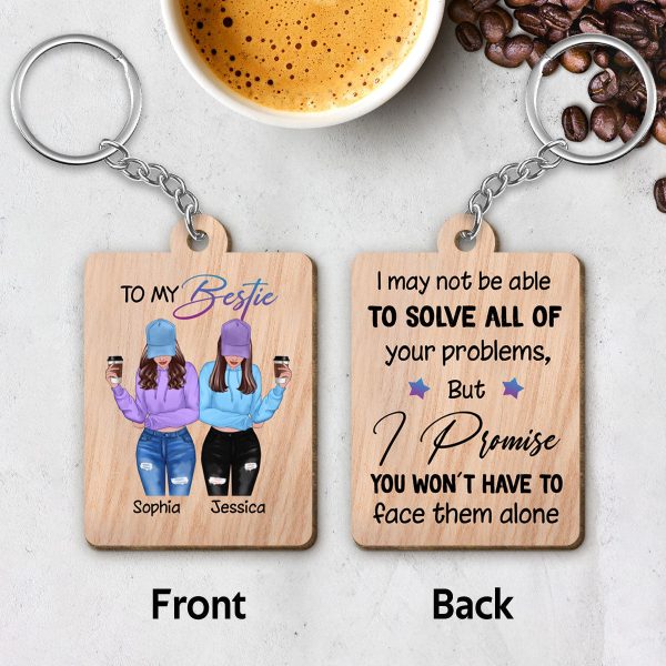 Front View Besties To My Bestie Personalized Wooden Keychain [Save 25% When Buy Set Of 2] Discount - Image 4