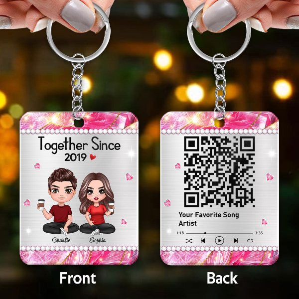 Beautiful Pattern Doll Couple Sitting Favorite Song Scannable QR Code Personalized Acrylic Keychain Hot on Sale