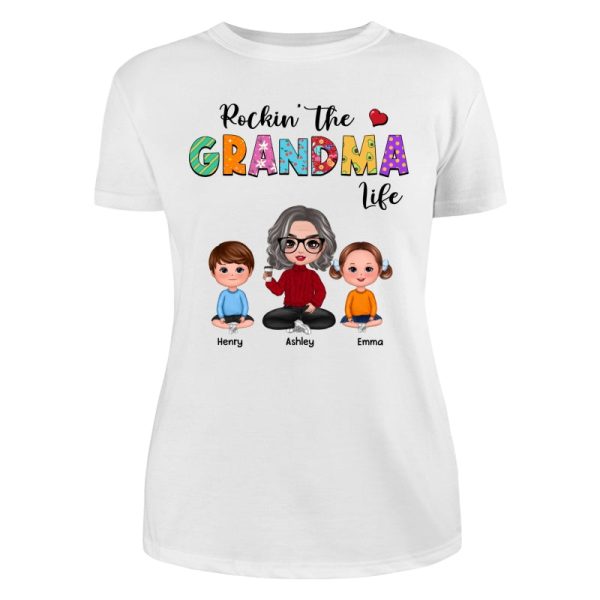 Rockin‘ Grandma Life Colorful Pattern Personalized Shirt Sale - Image 3
